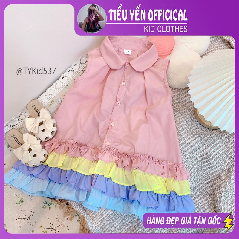 V537-Váy hè bé gái, váy cầu vồng vải thô mềm Tiểu Yến KID