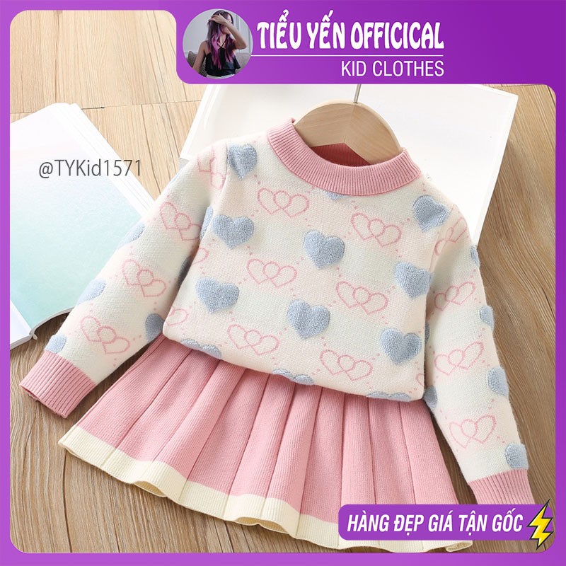 S1571-Set len thu đông cao cấp bé gái, len mềm đanh mịn Tiểu Yến KID