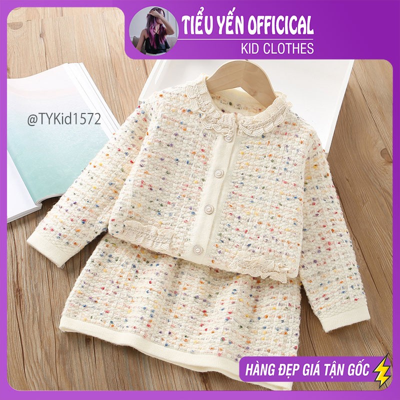 S1572-Set len thu đông cao cấp bé gái kiểu dáng tiểu thư, len dày dặn vải mềm Tiểu Yến KID