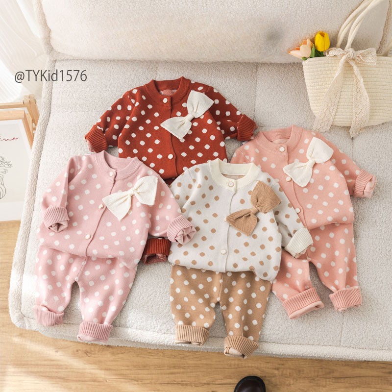 S1576-Set len thu đông bé gái size nhí màu hồng chấm bi Tiểu Yến KID