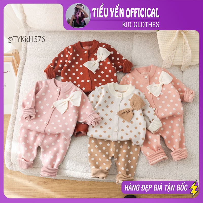 S1576-Set len thu đông bé gái size nhí màu hồng chấm bi Tiểu Yến KID