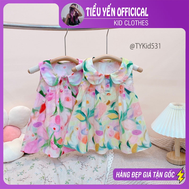 V531-Váy hè bé gái, váy thô hoa mềm Tiểu Yến KID