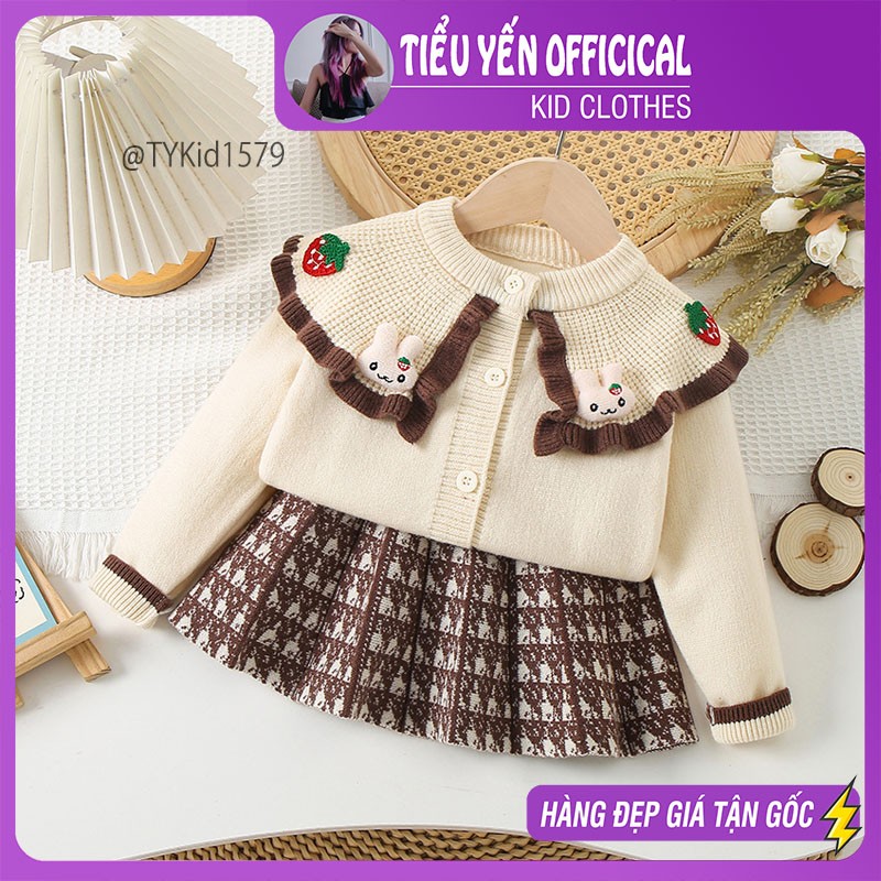 S1579-Set len thu đông cao cấp bé gái, áo khoác len và chân váy xòe Tiểu Yến KID