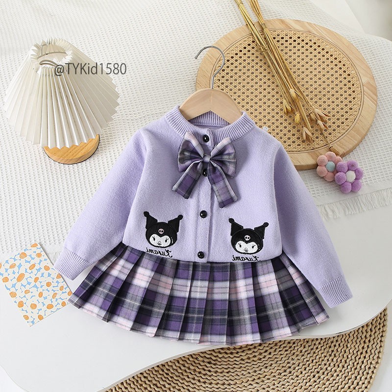 S1580-Set len thu đông cao cấp bé gái hình hoạt hình kuromi tím Tiểu Yến KID