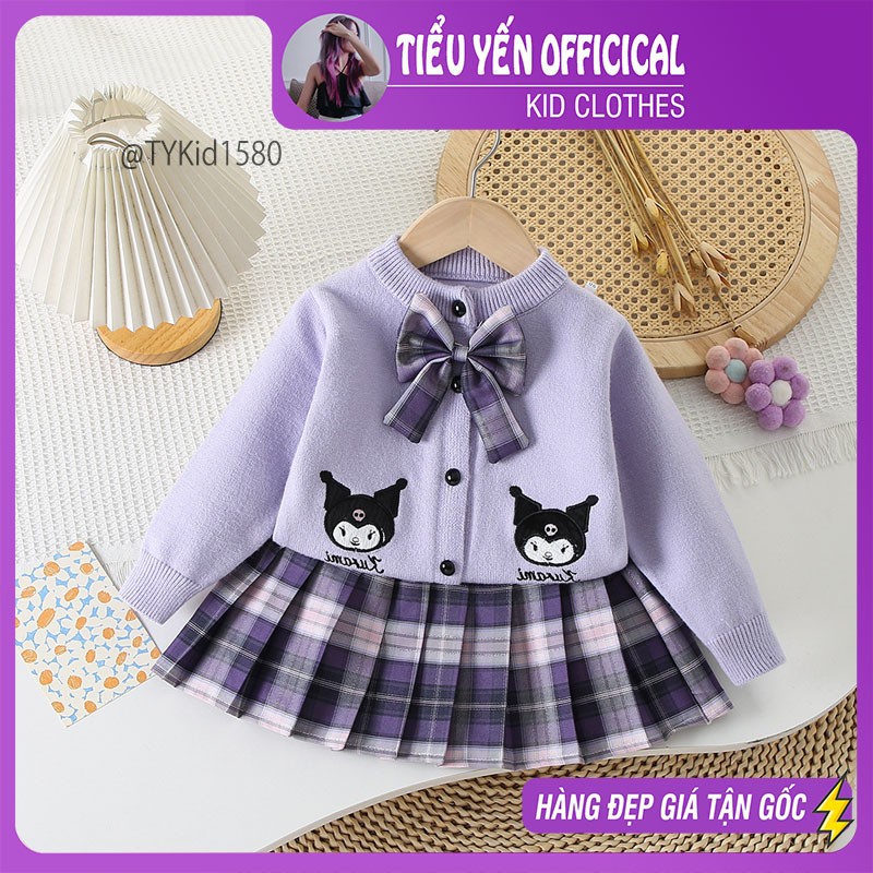 S1580-Set len thu đông cao cấp bé gái hình hoạt hình kuromi tím Tiểu Yến KID