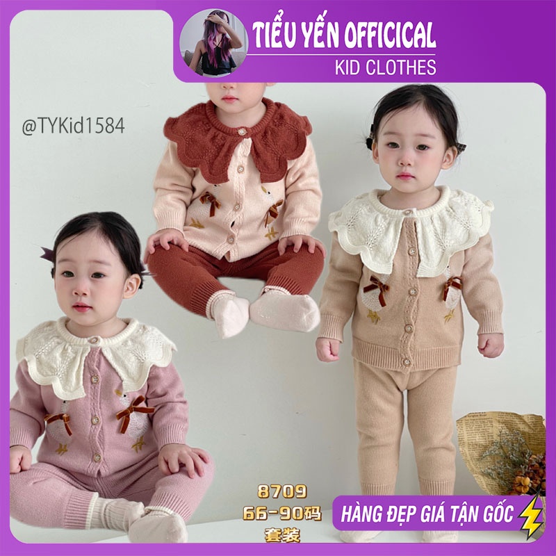 S1584-Set len thu đông bé gái 3 màu size nhí, len mềm dày dặn Tiểu Yến KID