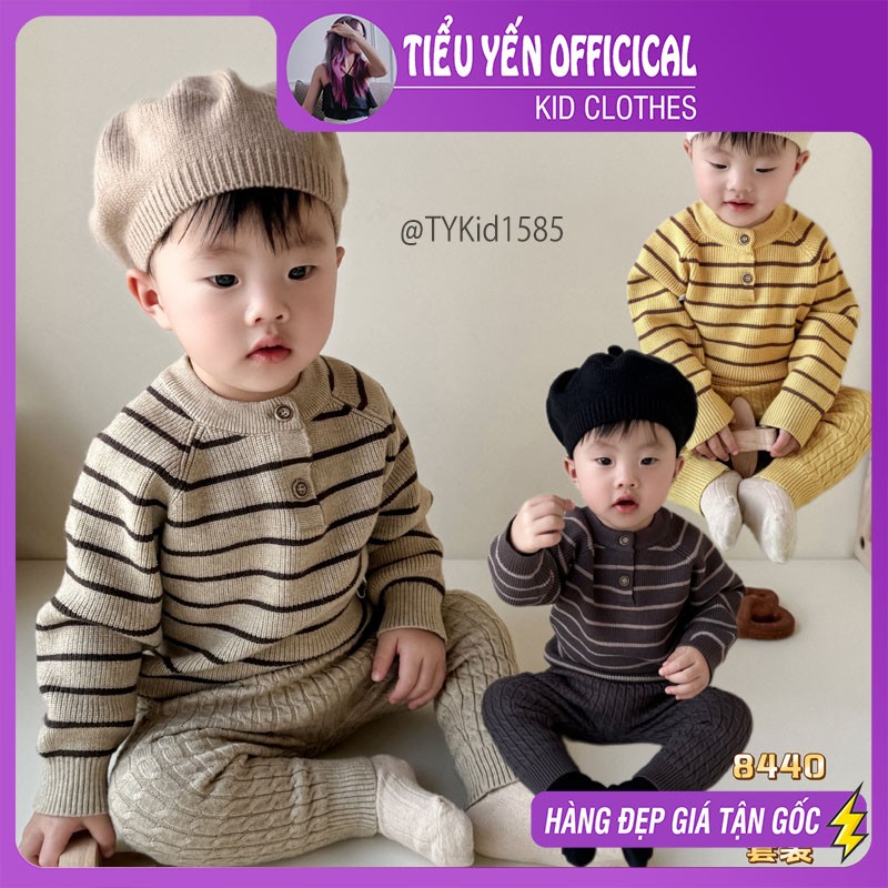 S1585-Set len thu đông bé trai 2 màu size nhí, len mềm dày dặn Tiểu Yến KID