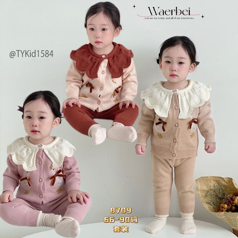 S1584-Set len thu đông bé gái 3 màu size nhí, len mềm dày dặn Tiểu Yến KID