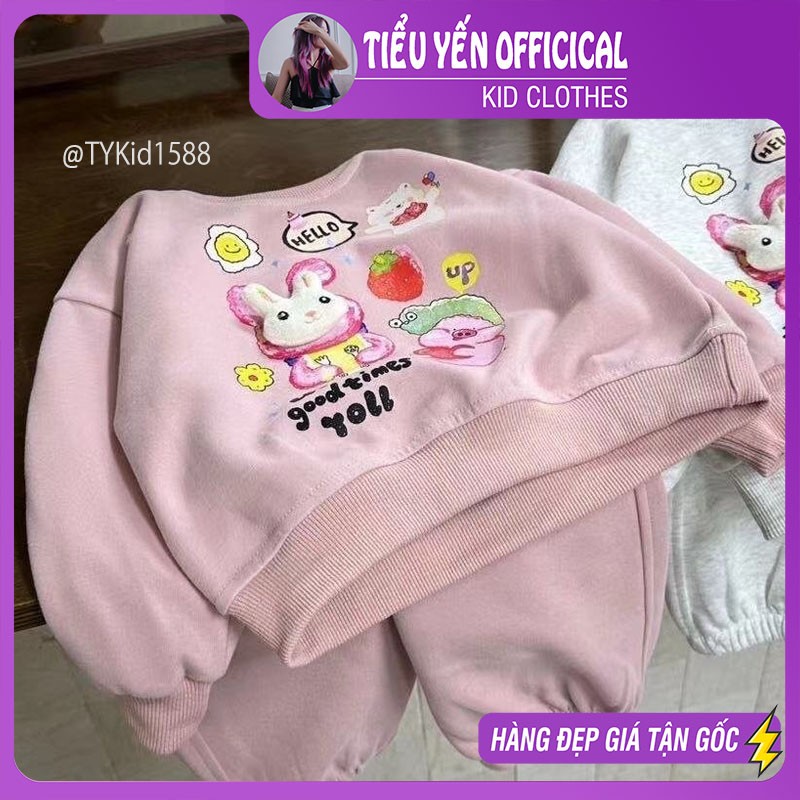 S1588-Bộ nỉ thu đông bé gái thỏ hồng, chất nỉ dày dặn Tiểu Yến KID