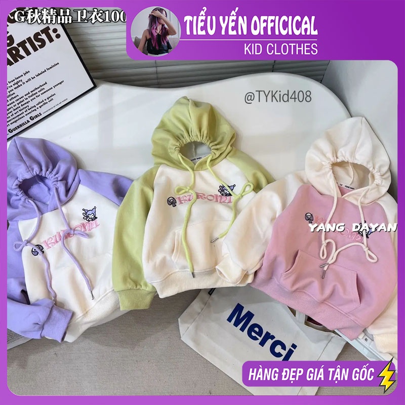 A408-Áo nỉ hoodie bé gái hình kuromi 2 màu tím và hồng Tiểu Yến KID