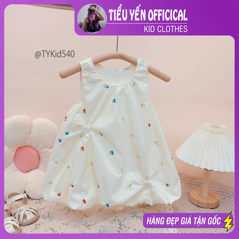 V540-Váy hè bé gái phong cách Hàn, váy thêu họa tiết vải mềm Tiểu Yến KID