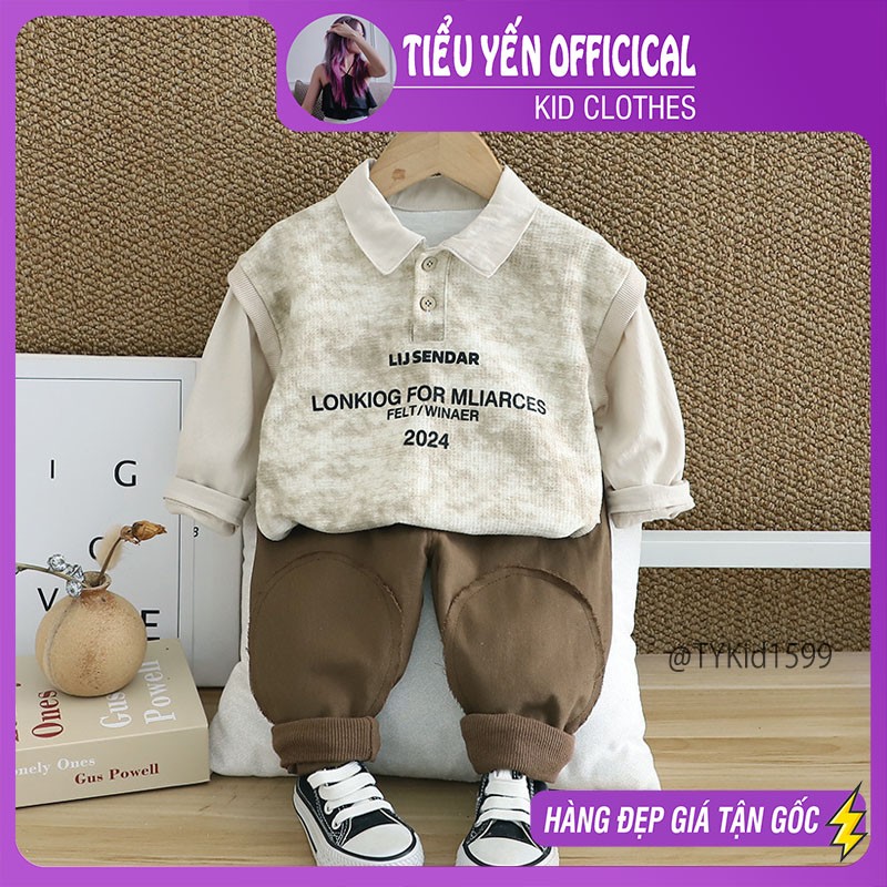 S1599-Quần áo thu đông bé trai phong cách Hàn, áo polo và quần kaki Tiểu Yến KID