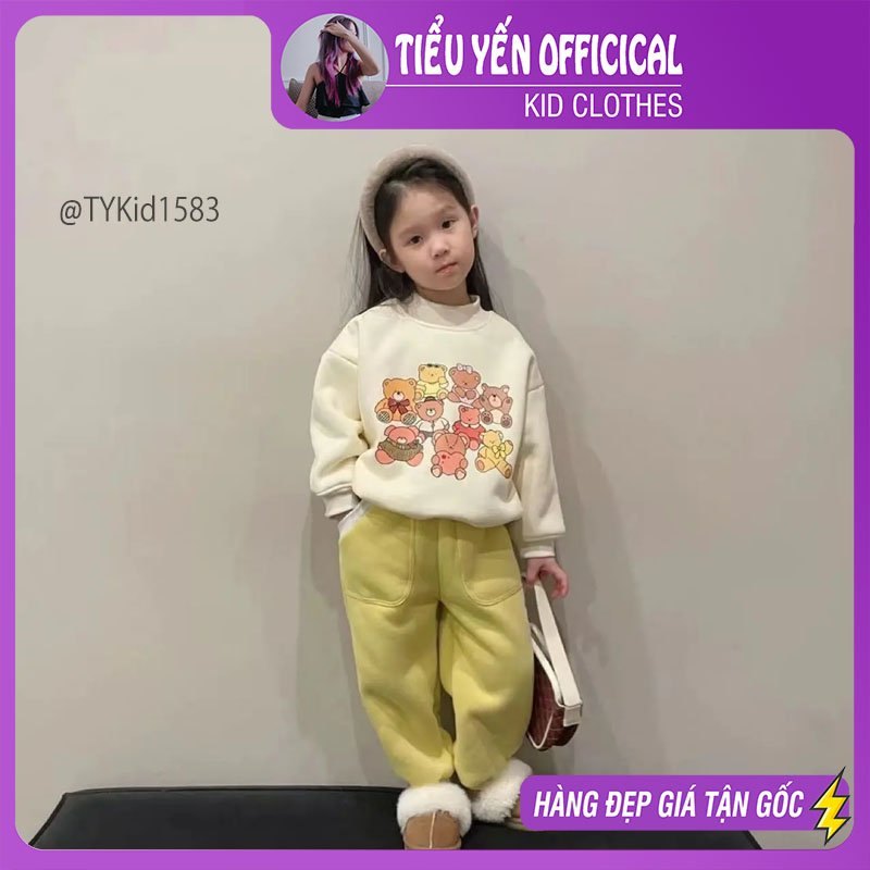 S1583-Quần áo thu đông bé gái, set nỉ gấu dày dặn Tiểu Yến KID