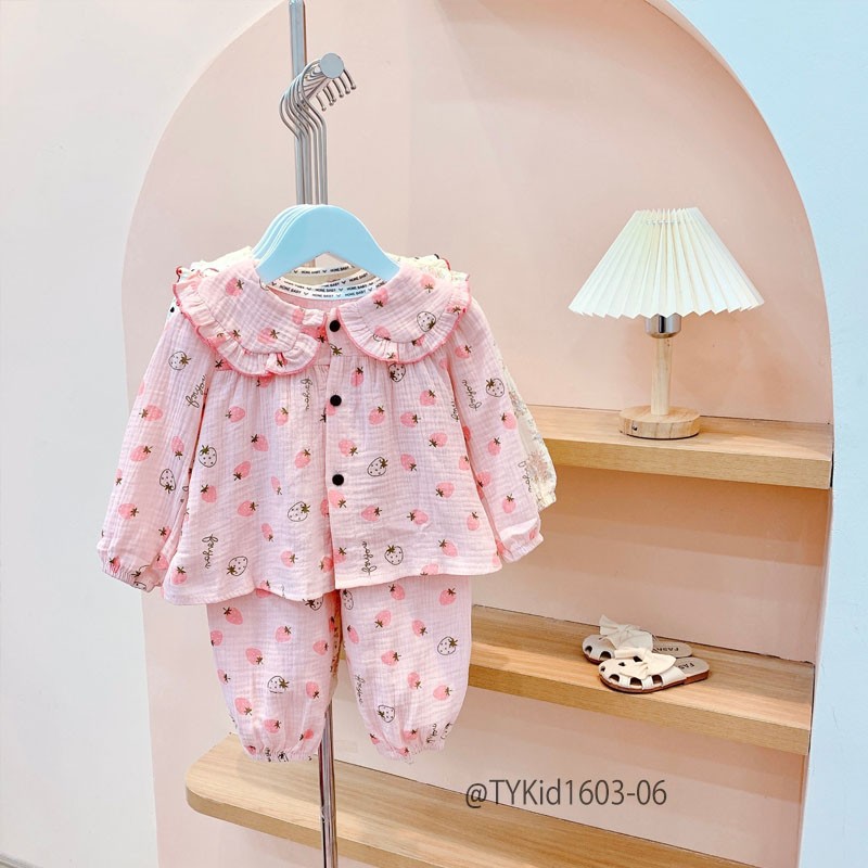 S1603-Pijama thu đông bé gái, vải xô muslin mềm mại Tiểu Yến KID