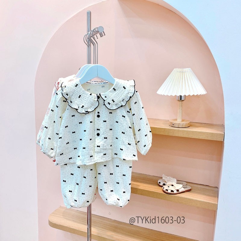 S1603-Pijama thu đông bé gái, vải xô muslin mềm mại Tiểu Yến KID