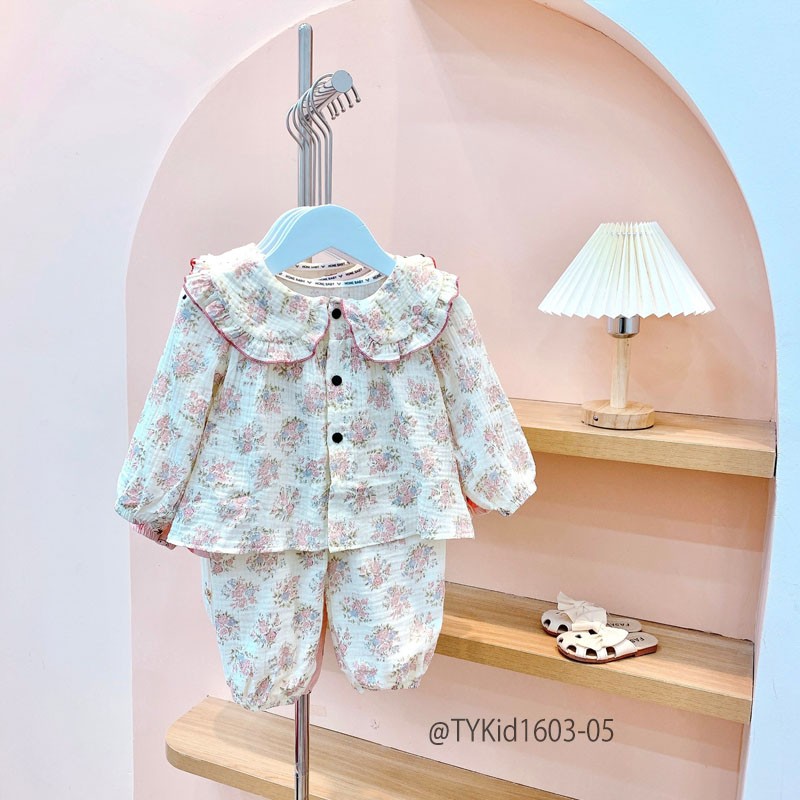 S1603-Pijama thu đông bé gái, vải xô muslin mềm mại Tiểu Yến KID