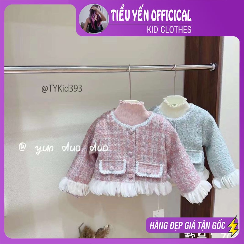 AK393-Áo khoác dạ cao cấp bé gái màu hồng, chất dày dặn có lớp lót Tiểu Yến KID