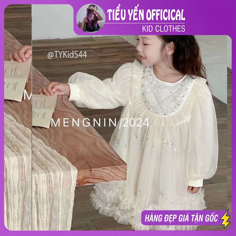 V544-Váy công chúa bé gái thu đông voan tơ mềm mại có lớp lót mềm Tiểu Yến KID