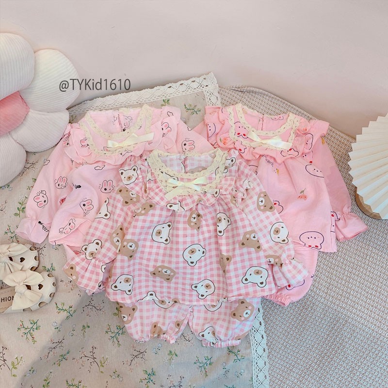 S1610-Pijama thu đông bé gái vải thô đũi mềm nhiều họa tiết Tiểu Yến KID