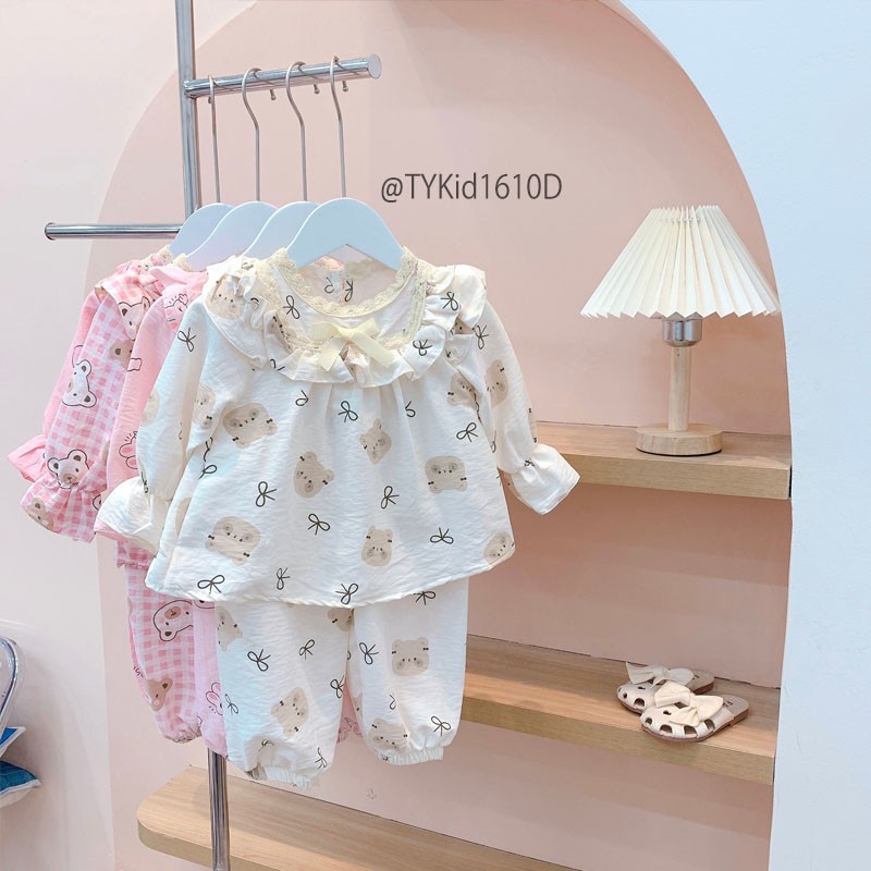 S1610-Pijama thu đông bé gái vải thô đũi mềm nhiều họa tiết Tiểu Yến KID