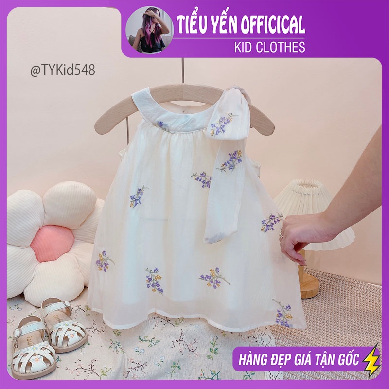 V548-Váy hè bé gái dáng cổ yếm, vải tơ mềm 2 lớp Tiểu Yến KID