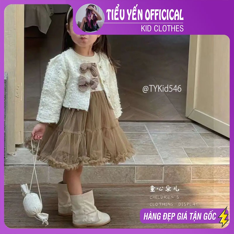 V546-Váy công chúa cao cấp bé gái, set áo khoác dạ và váy công chúa Tiểu Yến KID