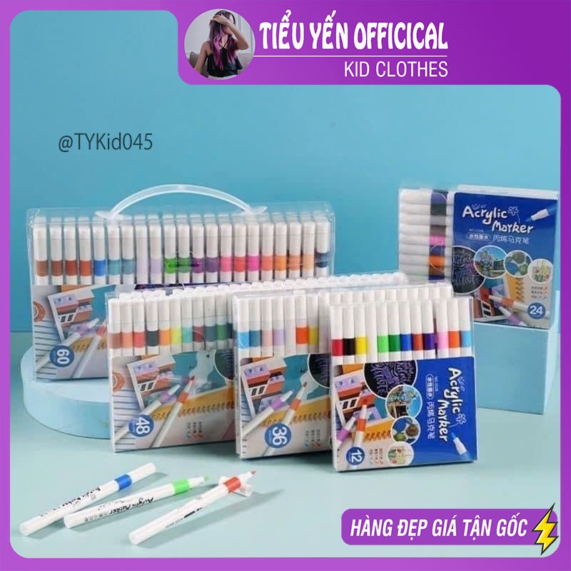 P045-Màu acrylic cho bé, hộp 60 màu vẽ trên nhiều chất liệu Tiểu Yến KID