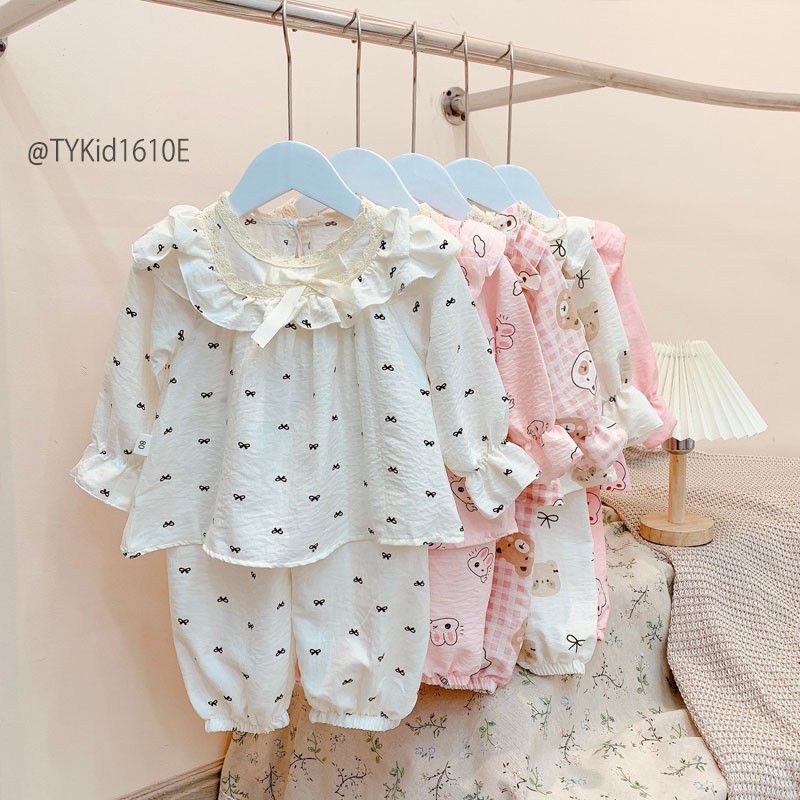 S1610-Pijama thu đông bé gái vải thô đũi mềm nhiều họa tiết Tiểu Yến KID