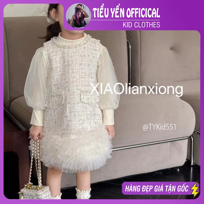 V551-Váy công chúa cao cấp bé gái chất dạ mềm phối voan nhiều tầng Tiểu Yến KID