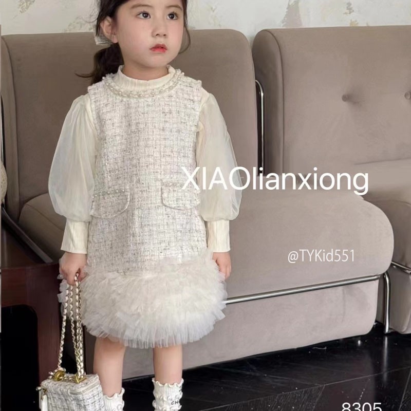 V551-Váy công chúa cao cấp bé gái chất dạ mềm phối voan nhiều tầng Tiểu Yến KID