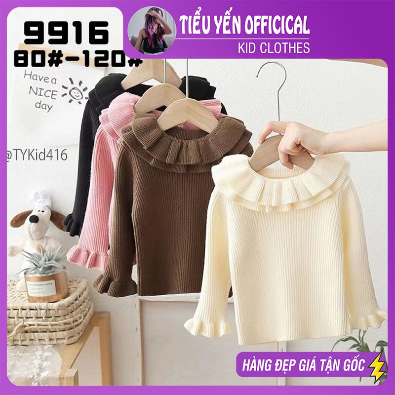 A416-Áo len cổ bèo bé gái 3 màu, len dày dặn đanh mịn Tiểu Yến KID