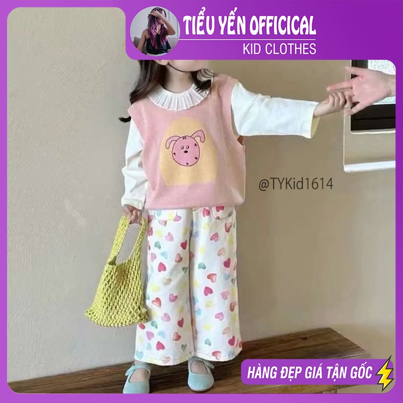 S1614-Quần áo thu đông cao cấp bé gái, set 3 chi tiết gile len, áo nỉ và quần suông Tiểu Yến KID