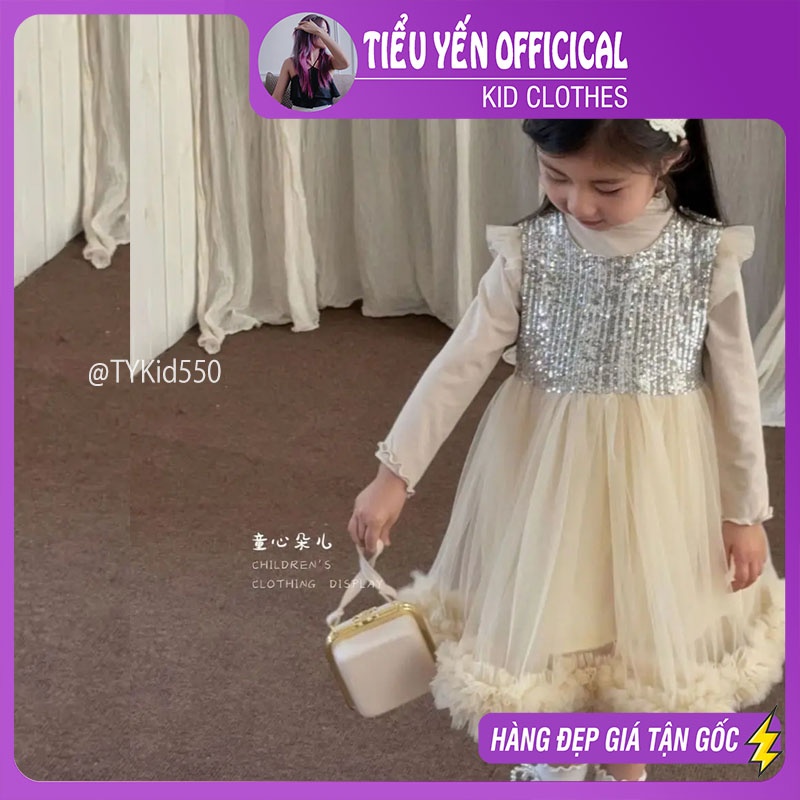 V550-Váy công chúa cao cấp bé gái đính cườm, voan tơ mềm mại có lớp lót Tiểu Yến KID