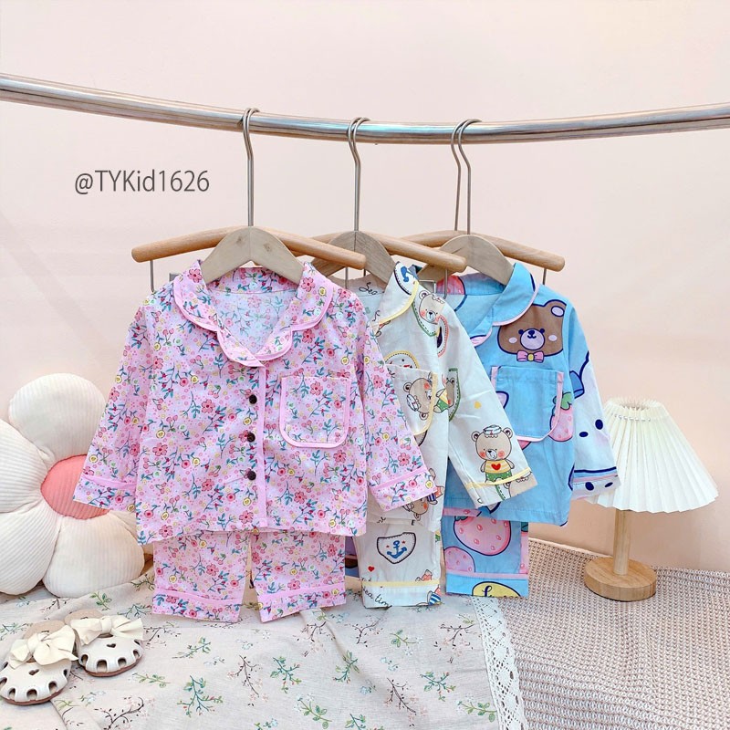 S1626-Pijama cho bé vải thô mềm nhiều họa tiết Tiểu Yến KID