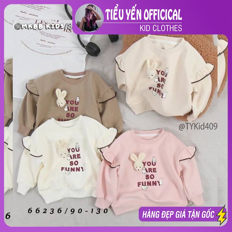 A409-Áo nỉ thu đông bé gái, nỉ mềm kèm cài thỏ 2 màu be và hồng Tiểu Yến KID