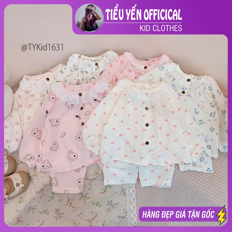 S1631-Pijama thô đũi bé gái vải mềm đẹp nhiều họa tiết xinh Tiểu Yến KID