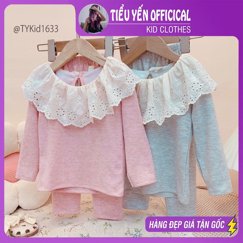 S1633-Quần áo thu đông bé gái, bộ thun nỉ co giãn nhiều cổ phối ren Tiểu Yến KID