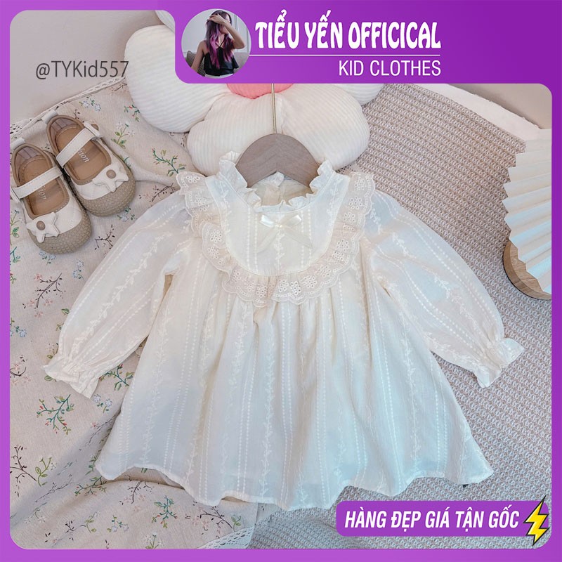 V557-Váy thu đông bé gái cao cấp, chất thô mềm thêu họa tiết Tiểu Yến KID