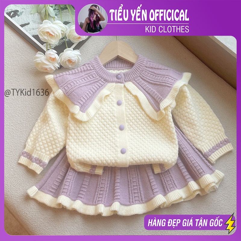 S1636-Set len thu đông cao cấp bé gái, len mềm dày dặn Tiểu Yến KID