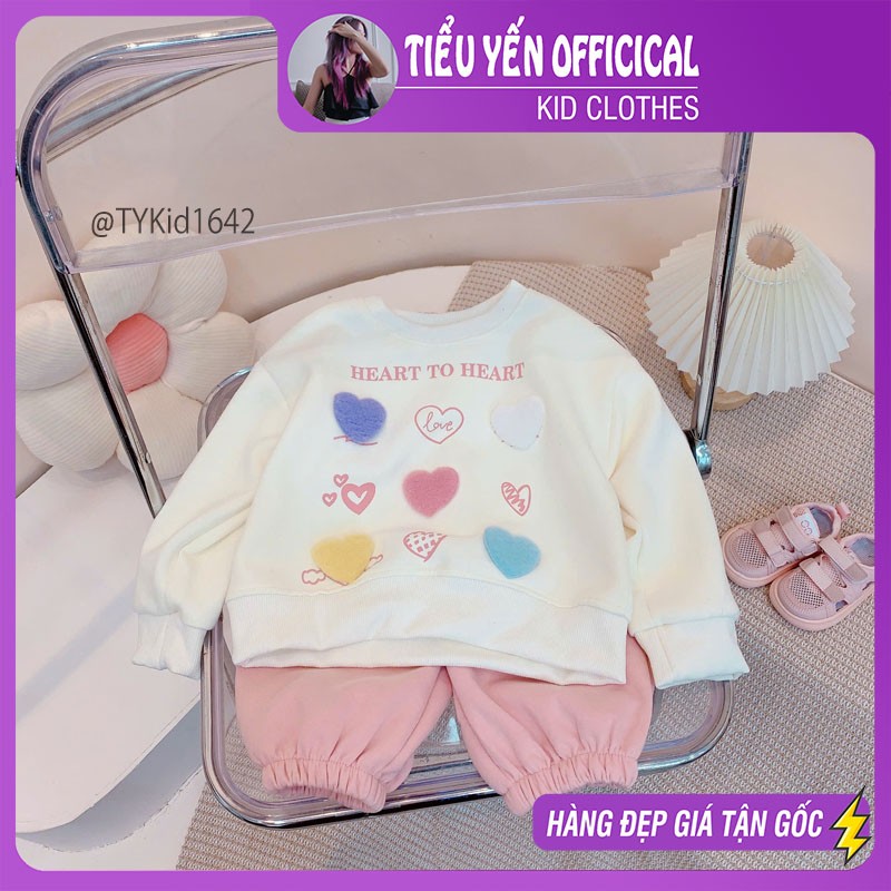 S1642-Bộ nỉ thu đông bé gái, áo nỉ phối tim và quần nỉ dày dặn Tiểu Yến KID