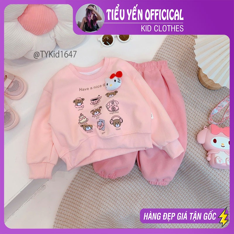 S1647-Quần áo nỉ bé gái họa tiết hello kitty, chất nỉ mềm dày dặn Tiểu Yến KID