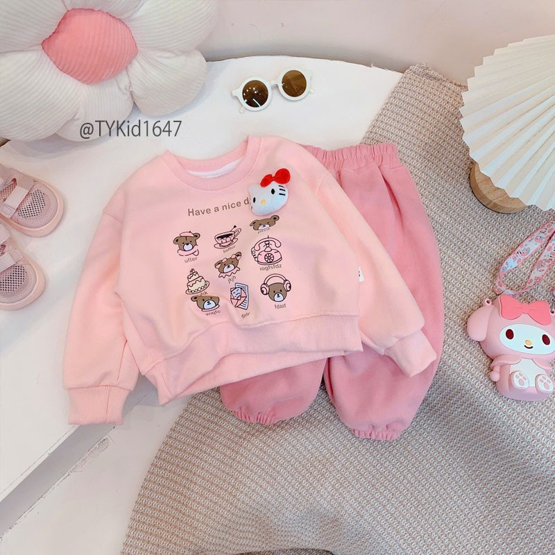 S1647-Quần áo nỉ bé gái họa tiết hello kitty, chất nỉ mềm dày dặn Tiểu Yến KID