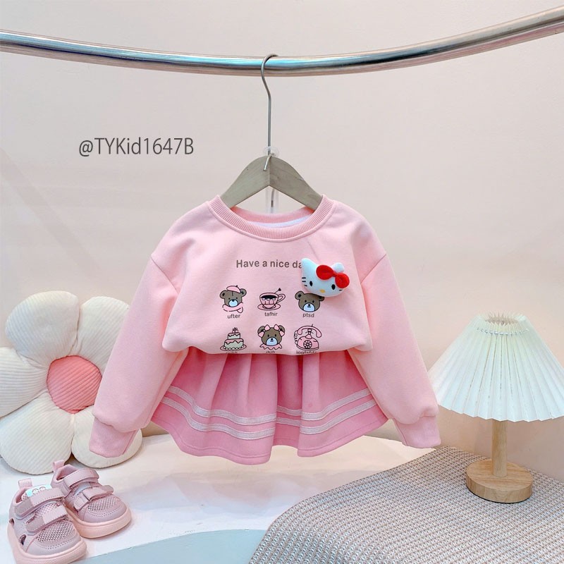 S1647-Quần áo nỉ bé gái họa tiết hello kitty, chất nỉ mềm dày dặn Tiểu Yến KID