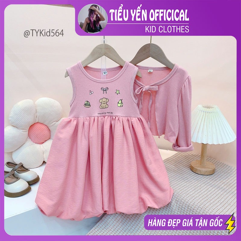 V564-Váy thu đông bé gái, set áo khoác và váy dáng bí Tiểu Yến KID