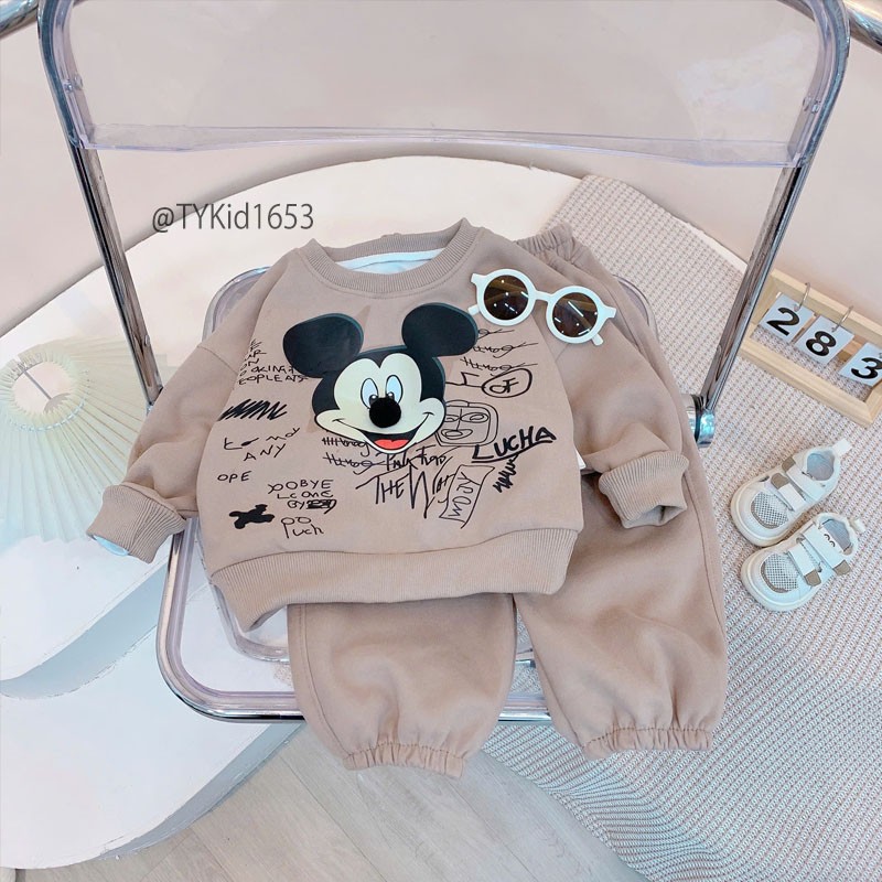 S1653-Bộ nỉ thu đông bé trai hình mickey, chất nỉ dày dặn Tiểu Yến KID