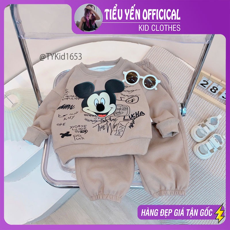 S1653-Bộ nỉ thu đông bé trai hình mickey, chất nỉ dày dặn Tiểu Yến KID