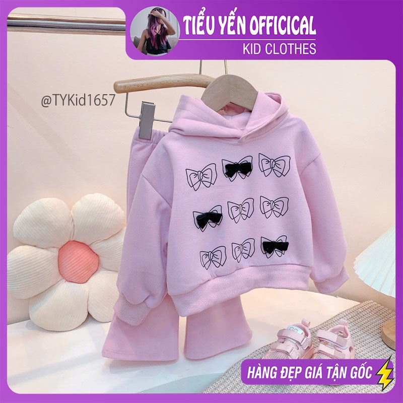 S1657-Bộ nỉ thu đông bé gái, áo hoodie và quần loe Tiểu Yến KID