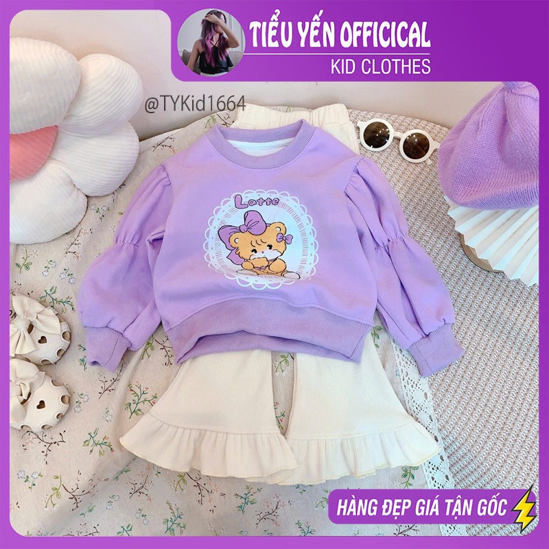 S1664-Bộ nỉ thu đông bé gái, áo nỉ tay bồng và quần loe Tiểu Yến KID