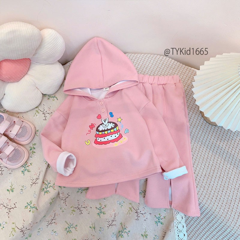 S1665-Bộ nỉ thu đông bé gái, áo nỉ hoodie và quần loe Tiểu Yến KID