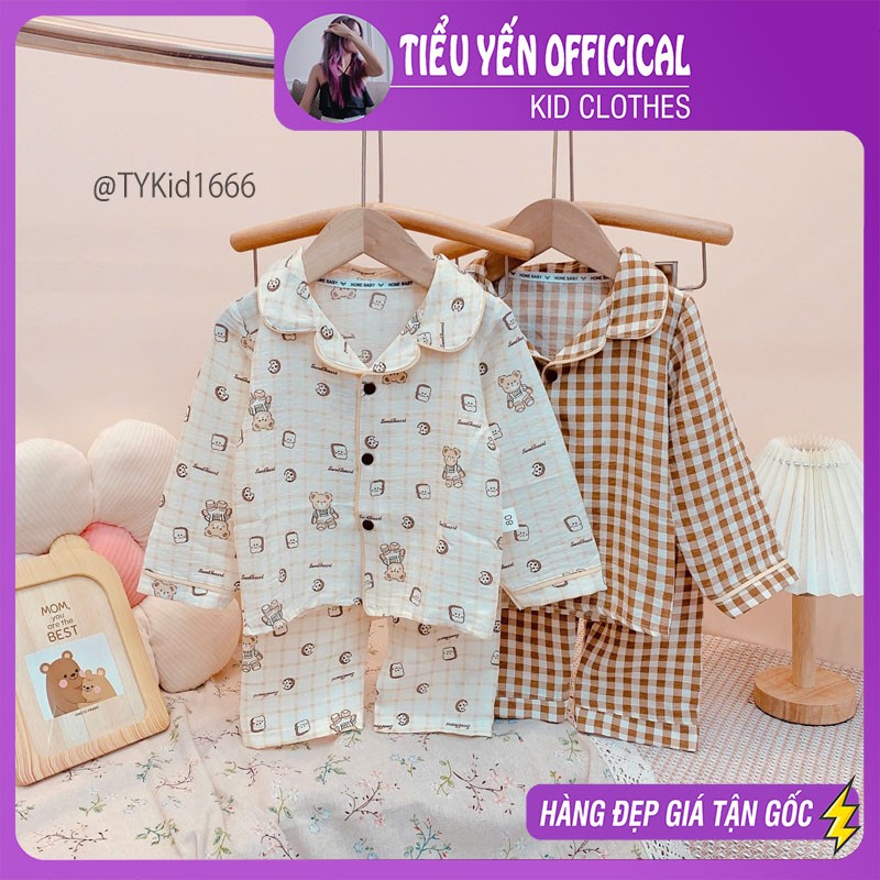 S1666-Pijama đũi cho bé, 2 màu vải mềm mại Tiểu Yến KID